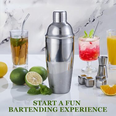Sliver 23-Piece Stainless Steel Cocktail Shaker Set with Acrylic Stand & Recipe Book - Professional Bartender Bar Tools for Drinks, Whiskey Stones