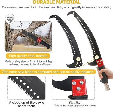 Telescopic pole pruner 8m handsaw, adjustable length, palm high-reach pole with carrying bag, garden tool for cutting palms and shrubs.