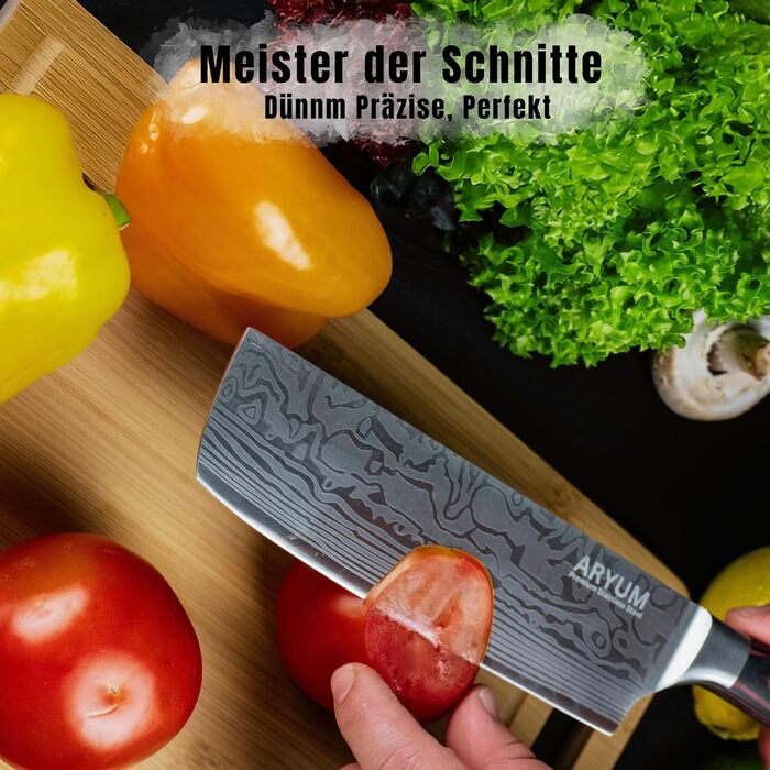 Nakiri Messer Aryum Premium 17 см - Японський ніж для овочів з нержавіючої сталі, ергономічний, гострий та довговічний