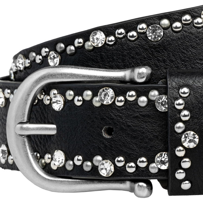 Жіночий ремінь Caspar GU292 з декором стразами та заклепками, чорний (75 см, обхват талії 68-76 см)