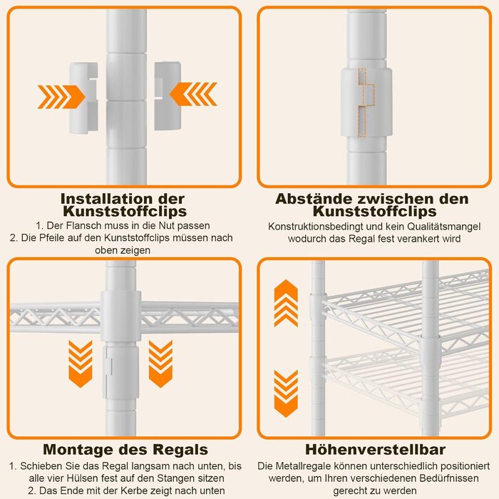 Тeleskopна штанга Himimi для одягу з 4 перекладинами та 6 регульованими полицями, 1 гачок, телескопічна система полиць B (175-230) x H180 см, адаптована для різних приміщень (білий)