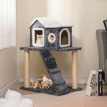 Драбина-кіготь для котів SOARS, 90 см, сірий котячий будиночок з сизалю