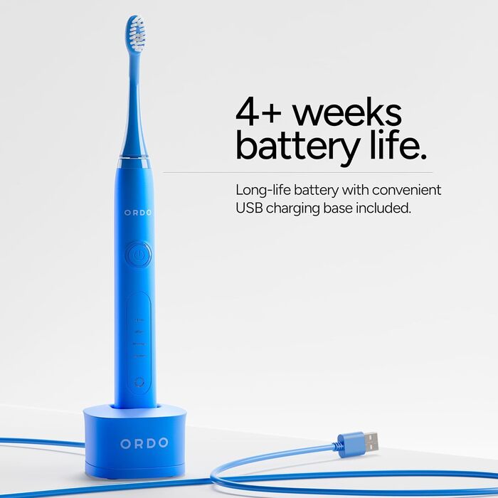 Електрична зубна щітка Ordo Sonic Advanced Smart Tech Арктично-блакитна: 4 режими чищення, USB-зарядка, полірувальний елемент для дорослих