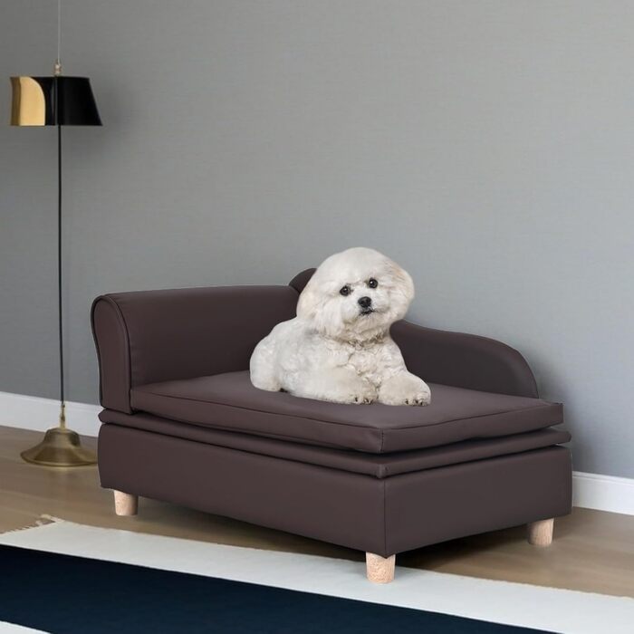 Софа для собак та котів Yoonnie room з PU-шкіри з місцем для зберігання – зручне ліжко для домашніх тварин, маленьке диван-крісло, підходить для цуценят та кошенят (Перловий білий)