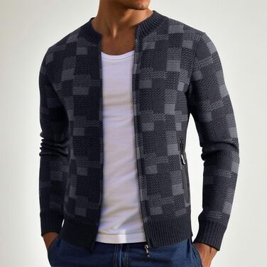 Чоловіча в'язана куртка з кишенями, кардиган з блискавкою Puover, флісова куртка без капюшона, чоловіча спортивна куртка, тепла зимова куртка з в'язаного матеріалу (3XL, темно-синій)
