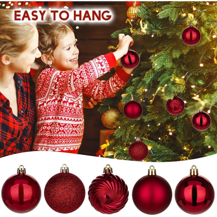 40 шт. Новорічні кулі для прикраси ялинки, 4 см та 6 см (винний колір)