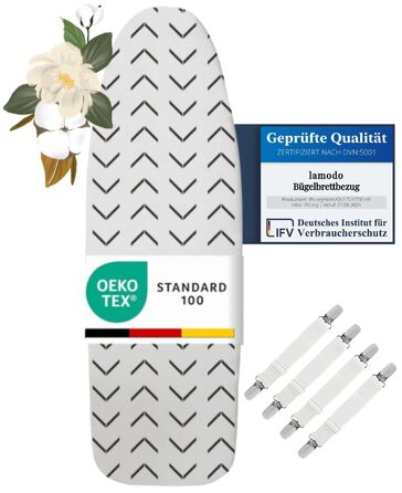 Гайок для прасувальної дошки 120x40 см з бавовни - підходить для прасування парою, з товстим наповнювачем + фіксатор та натягувач (бежево-чорний / трикутники, S)