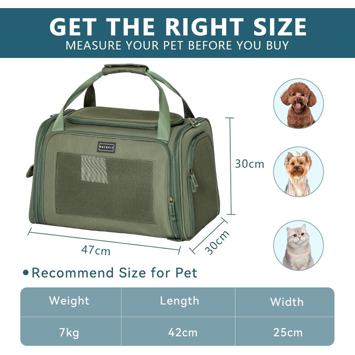 Транспортна переноска для котів та собак Petsfit, складна, 47L x 30B x 30H см, оливковий колір