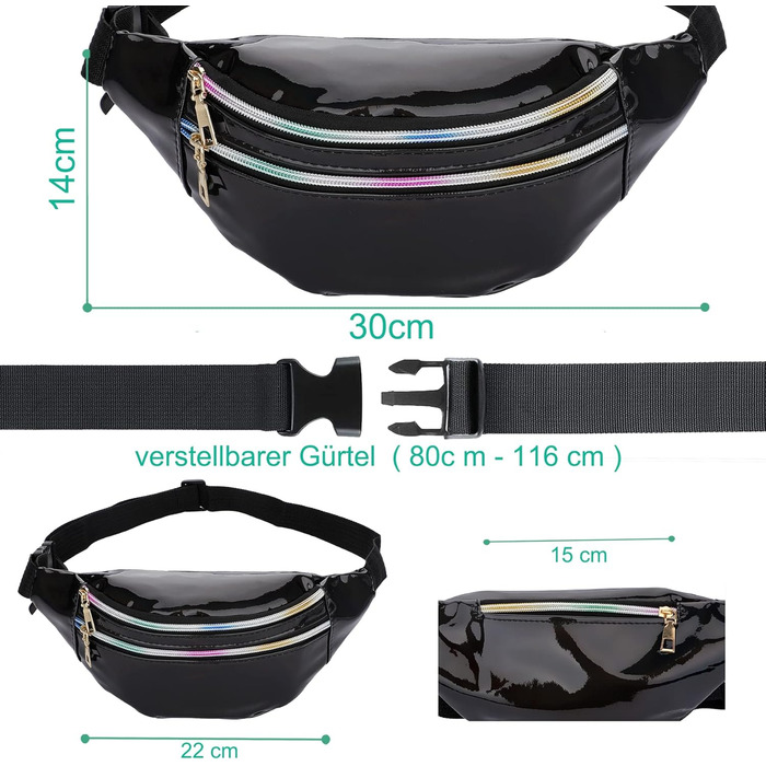 Чоловіча/жіноча поясна сумка-бананка, водонепроникна, з відділеннями на блискавці, регульований ремінь, для відпочинку, спорту, подорожей (чорна)