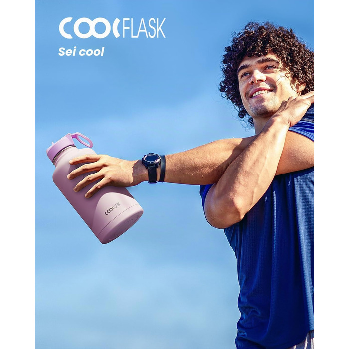 Термофляга Coolflask 2Л зі сталі з трубою та 3 кришками, вакуумна ізольована пляшка для води для спорту та подорожей, Starry Indigo Black (Рожевий, 1893 мл)