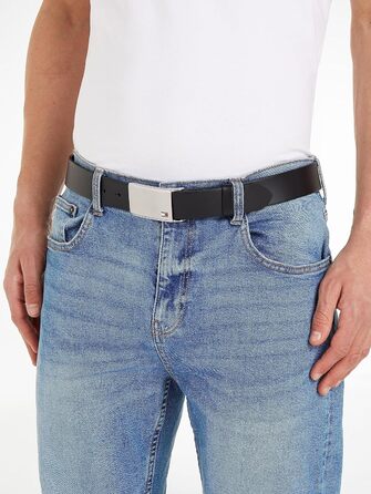 Чоловічий шкіряний ремінь Tommy Hilfiger TH Plaque Belt 3.5, чорний