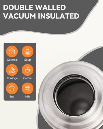 Термос з нержавіючої сталі SANTECO 1л/500мл, ізотермос з кришкою-чашкою, для дітей, спорту, без BPA, 24 години холод, 12 годин тепло, чорний