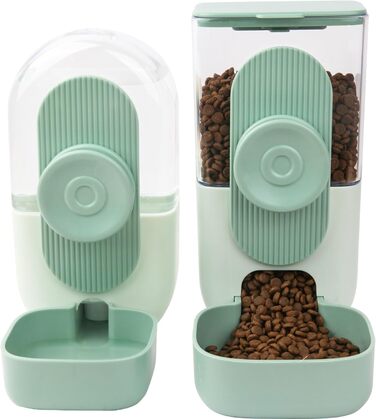 HENYEER Automatic Pet Feeder and Water Dispenser - Hanging Design for Small Animals (Rabbits, Ferrets, Cats, Dogs, Birds) - Green