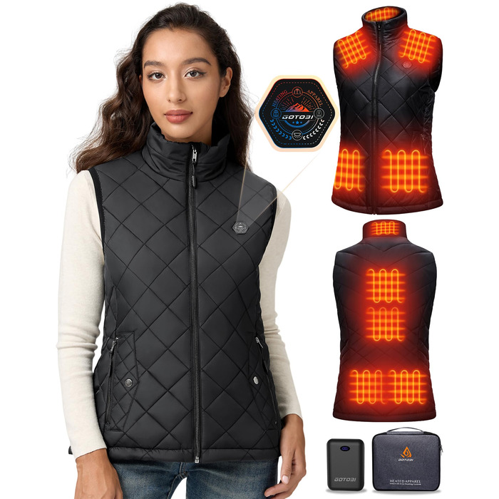 Жіноча грілка для тіла з Powerbank 16000mAh - Грілка з 9 зонами обігріву та 3 рівнями температури, для активного відпочинку, туризму та катання на лижах, чорного кольору, розмір S