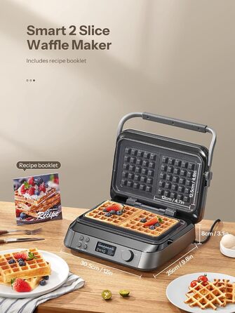 1600W Belgian Waffle Maker - 5 Programs, 7 Browning Levels, LCD Display, Timer, Stainless Steel