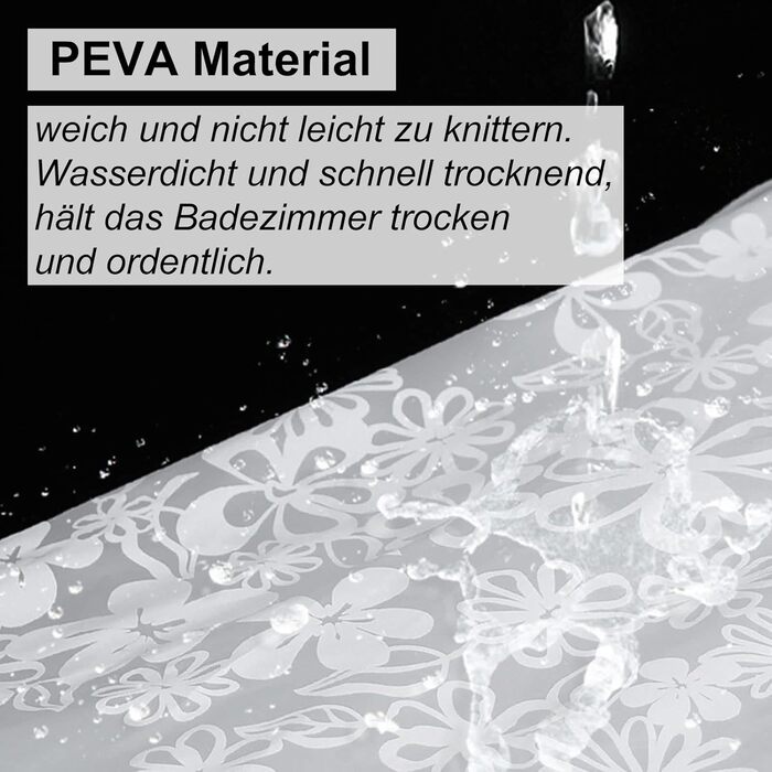 Штора для душу миюча біла, прозора 300x200 см, PEVA, з малюнком квіти-сніжинки, антигрибкова, для ванної кімнати