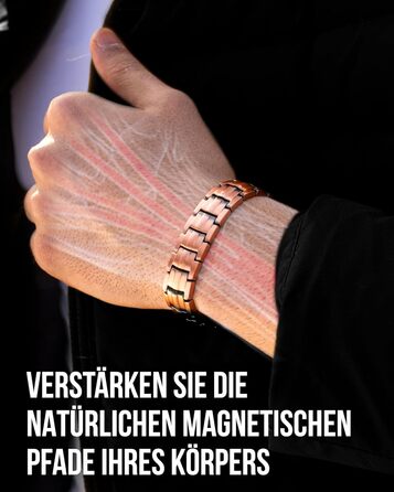 Браслет на руку чоловічий MagnetRX® з чистої міді – Магнітний браслет для чоловіків для магнітної терапії – Ідеально підходить при артриті та синдромі зап'ястного каналу – З інструментом для регулювання довжини (5 рівнів інтенсивності – EllipseMAX (5000 Г