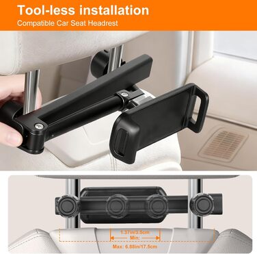 Тримач для планшета VINATO в авто, кріплення на підголівник, 360° обертання, для пристроїв 4-13 дюймів, чорний