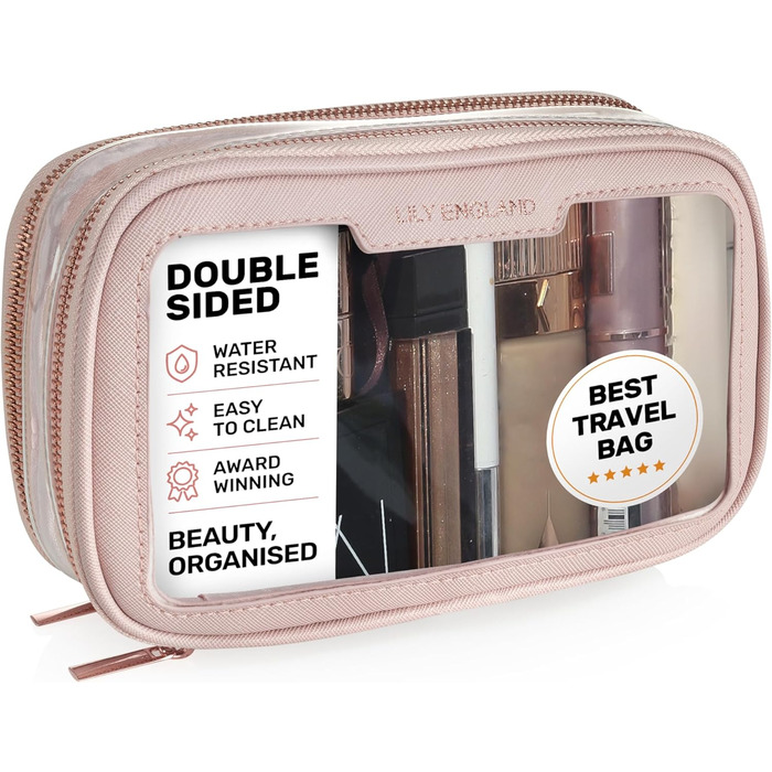 Косметичка Lily England прозора водонепроникна для подорожей та щодня, рожева