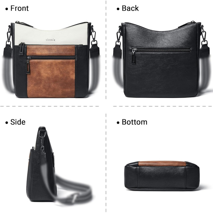 Сумка жіноча крос-боді Shrrie з екошкіри, чорно-коричнево-біла, з ременем для подорожей