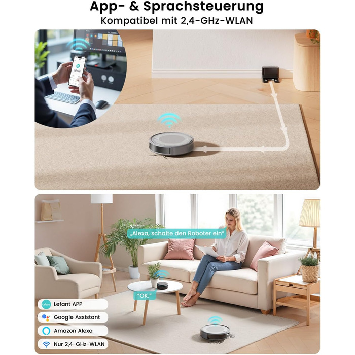 Робот-пилосос LEFANT M310 Ultra з функцією миття підлоги, сірий. Anti-Tangle, точне уникнення перешкод, керування через додаток та Alexa. Для тварин, килимів.