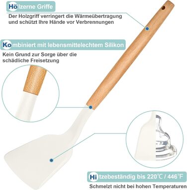 Набір кухонних аксесуарів Homikit 9 шт. з дерев'яною ручкою, чорний, з підставкою, антипригарне силіконове кухонне приладдя