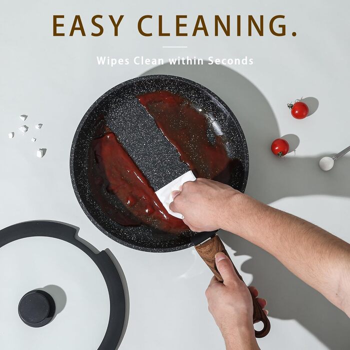 Набір посуду Royal Swiss, індукційний, 9 предметів, 2 знімні ручки, товстостінний посуд з кришкою для всіх типів плит - Бежевий Діамант - Каструлі та сковорідки без PFOA, PFAS