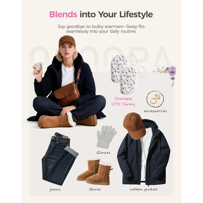 Електричні грілки для рук OCOOPA 2 шт., багаторазові, 4000mAh, подарунок на Новий Рік для жінок, ультратонкі (1,5 см), підходять для рукавичок та сумок, зимова необхідність, UT5 Sway Wiesengeflüster (Ocoopa x Künstleredition) (Lila Blüten (Ocoopa x K