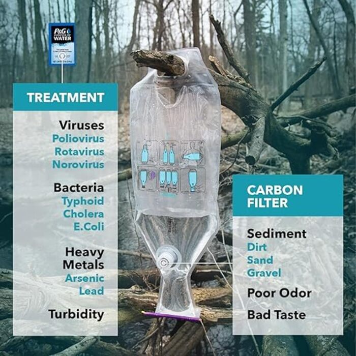 PuriBag система очищення води для кемпінгу, туризму та виживання, портативний фільтр 10 л, для подорожей і запасу води