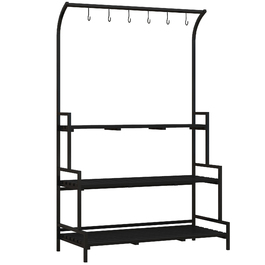 Outsunny 3-Tier Plant Stand Flower Stand with 6 Hooks, Black Steel Plant Ladder, 110x50x170cm for Garden and Balcony
