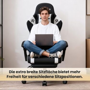 Геймерське крісло Gaming Stuhl з підставкою для ніг, регульованою спинкою та підтримкою попереку, чорне, до 200 кг