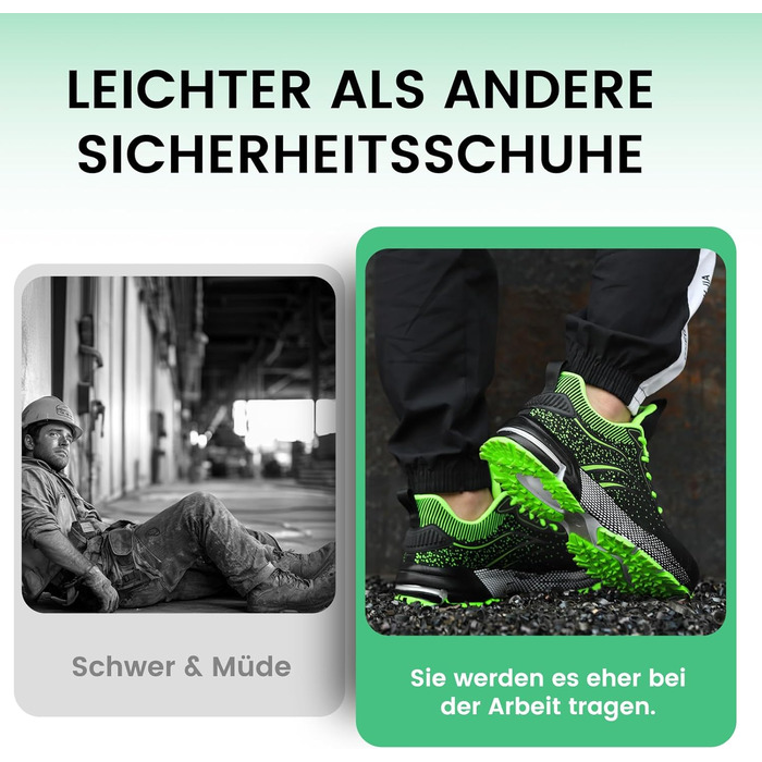 Черевики робочі чоловічі Furuian, спортивні, дихаючі, з металевим підноском (43 EU, зелені)