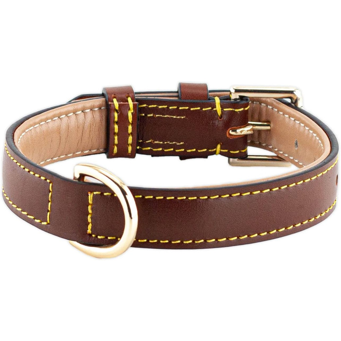 Нашийник для собак Brute Strength з натуральної шкіри, чорний, з чорними швами (M, 36-43 см)