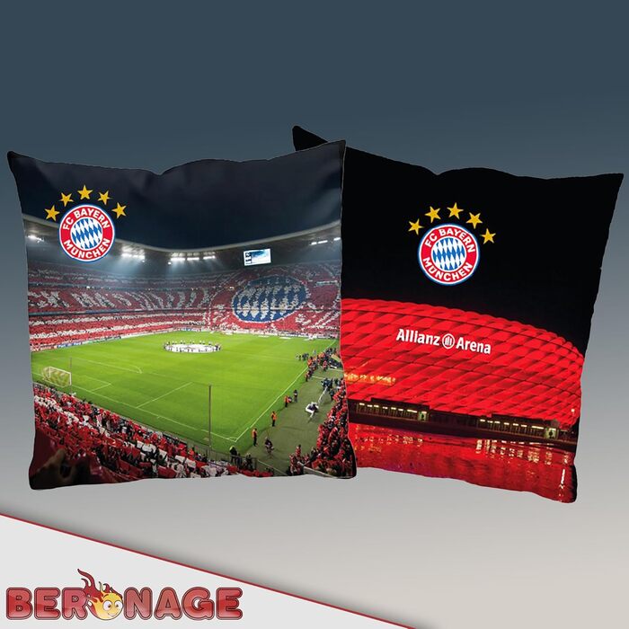 Двостороння подушка FC Bayern München Allianz Arena 40x40 см – футбольний декор для дивана та ліжка, фанатський аксесуар, ідеально до постільної білизни ФКБ