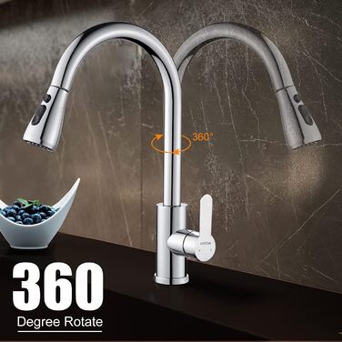 Змішувач для кухні Cobbe з висувною лійкою, 2 режими, високий поворотний вилив, однорідний важіль (хром)