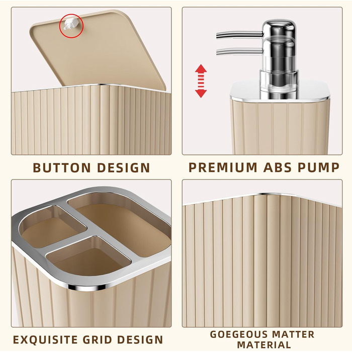 Набір аксесуарів для ванної кімнати: 10 предметів, зелений колір, WC-щітка, сміттєвий бак, золоті акценти