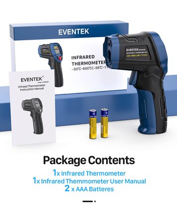 Інфрачервоний термометр Eventek -50°C до 600°C з лазером, регульований коефіцієнт випромінювання, цифровий, для гриля, піци, кухні, промисловості