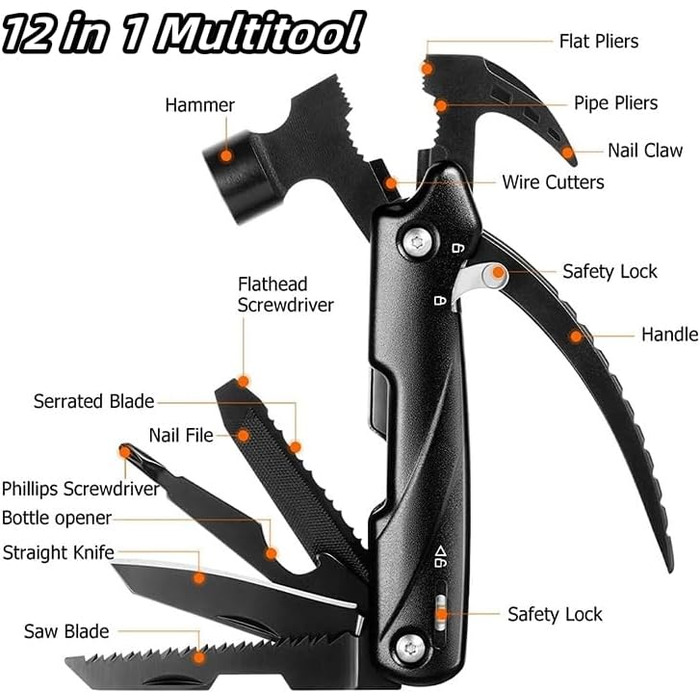 Багатофункціональний молоток-інструмент 12 в 1 для чоловіків, подарунок тато, чоловік, кемпінг, туризм, надзвичайні ситуації
