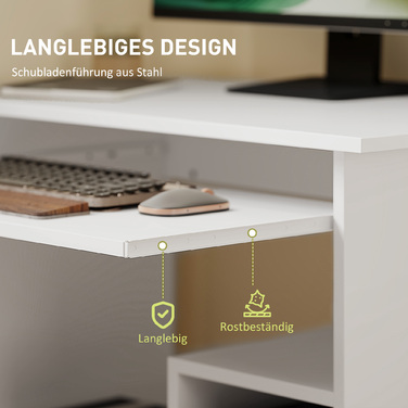 HOMCOM Desk, 80 x 45 cm, Computer Desk, Office Desk with Keyboard Tray, Open Compartments and Storage Surfaces, Chipboard, for Home Office, Bedroom, White | Aosom