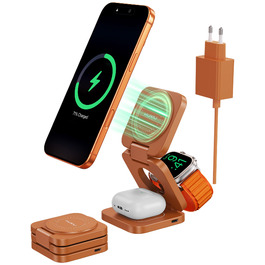 Зарядний пристрій KU XIU X55 Turbo Qi2.2 25W Magsafe 3-в-1: для Apple Watch, iPhone 17-12 та AirPods, помаранчевий