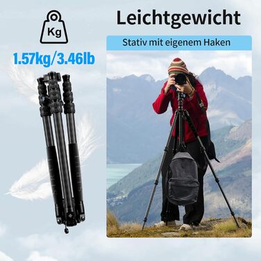 Штатив SIRUI Traveler 7C з вуглецевого волокна, 166 см з кульковою головкою E-10 360°, сумісний з Arca Swiss, вантажопідйомність 8 кг, перетворюється на монопод