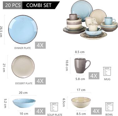 Набір керамічного посуду Vancasso NAVIA (16 предметів) для 4 осіб, набір посуду з тарілок, салатників та мисок, кераміка, природа