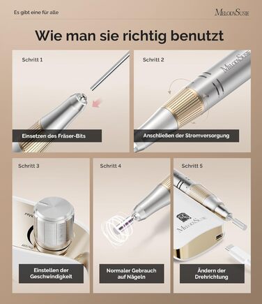 Електрична фрезер для нігтів MelodySusie SC320F – професійний бездротовий апарат для манікюру, 30000 обертів, для акрилу, гелю, полірування та видалення, набір для салону та дому (білий/золотий)