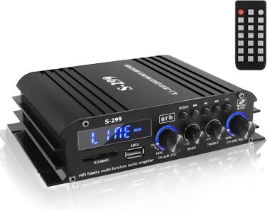 Etlephe 4.1-канальний підсилювач 1600Вт, Bluetooth 5.0, 4×50Вт + активний сабвуфер, Hi-Fi інтегрований підсилювач для домашньої або автомобільної акустики S-299