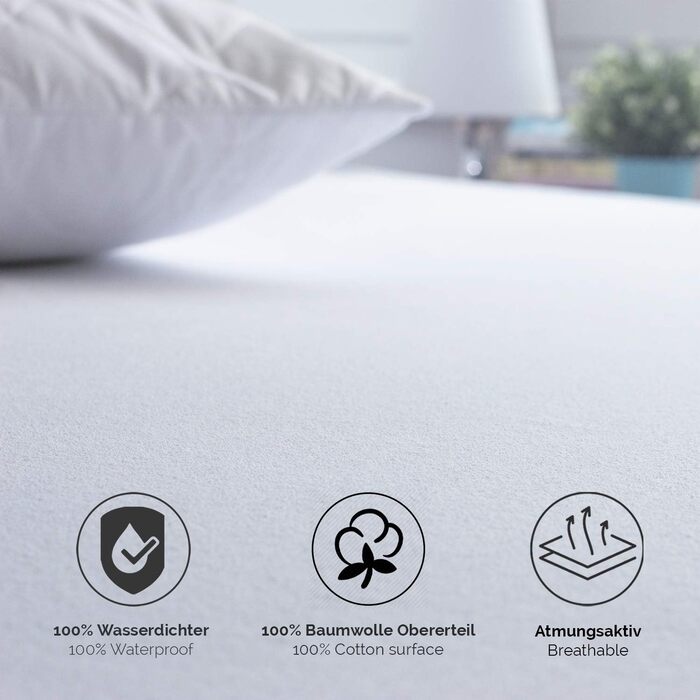 Alreya Waterproof Mattress Protector Breathable Cover with All-Round Cover 90 cm x 200 cm (2-Pack) Mattress Topper without Crinkling, Cotton Mattress Protector