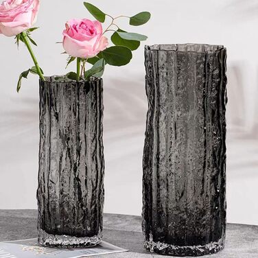 Скляна ваза QEEYON - сучасний циліндр, велика декор ваза, ручної роботи, прозора, 30x10 см, для дому, офісу, весілля, подарунок