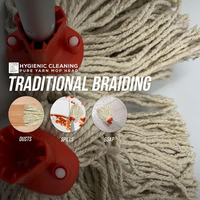 Replacement Mop Heads, color-coded, self-threading, cotton mop head No. 12 PY (Red, 5 pieces)