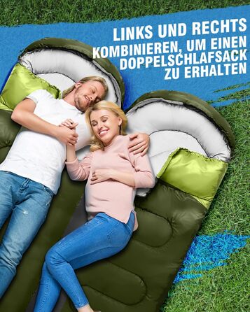 Сплячий мішок 3-4 сезони, водонепроникний, ультралегкий, для дорослих та дітей, 220*75см (Зелений)