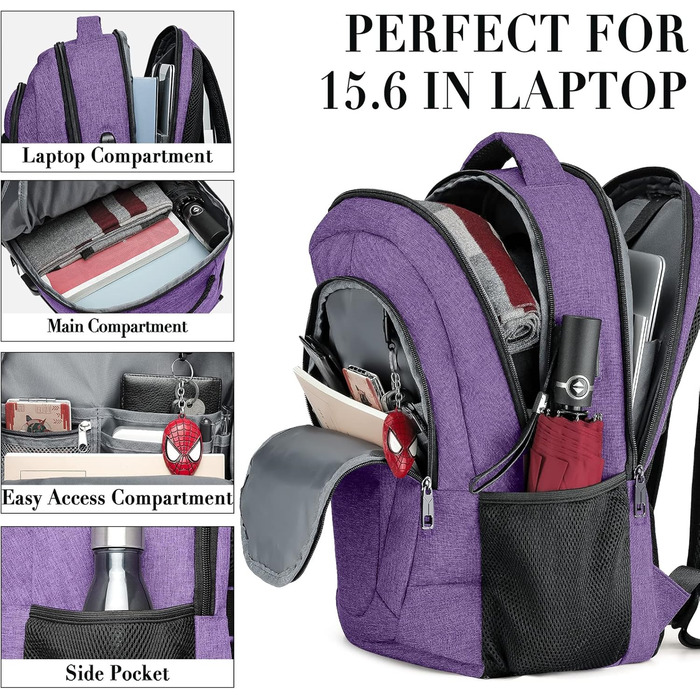 Рюкзак BIKROD для чоловіків та жінок, шкільний рюкзак для хлопчиків та дівчаток-підлітків, водонепроникний | Рюкзак з відділенням для ноутбука 15.6 дюймів та USB-портом для зарядки | Рюкзак для роботи, подорожей, походів з антикрадійним кишеням | Колір: ф