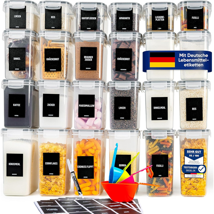 Набір контейнерів для зберігання Deco haus® (24 шт.) з кришкою, чорний - для продуктів, кухні, організації